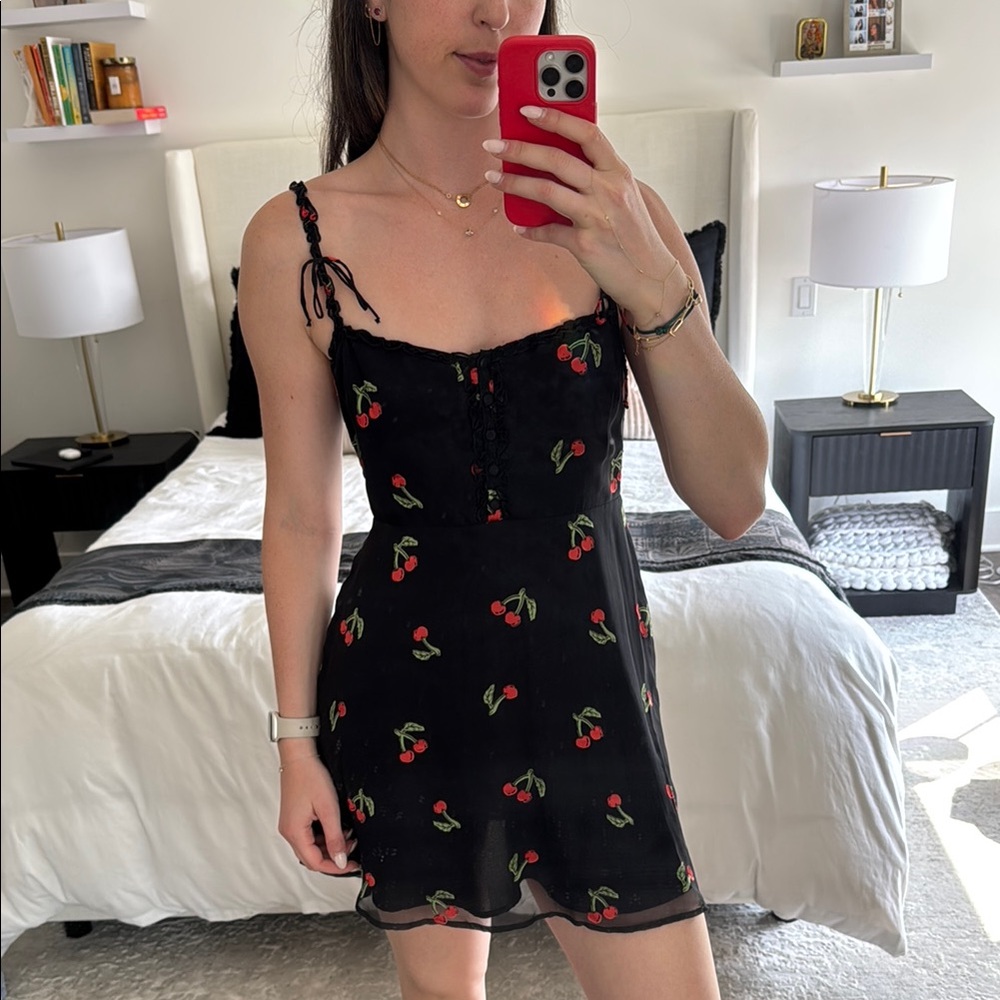 Black Dress with Cherry Print